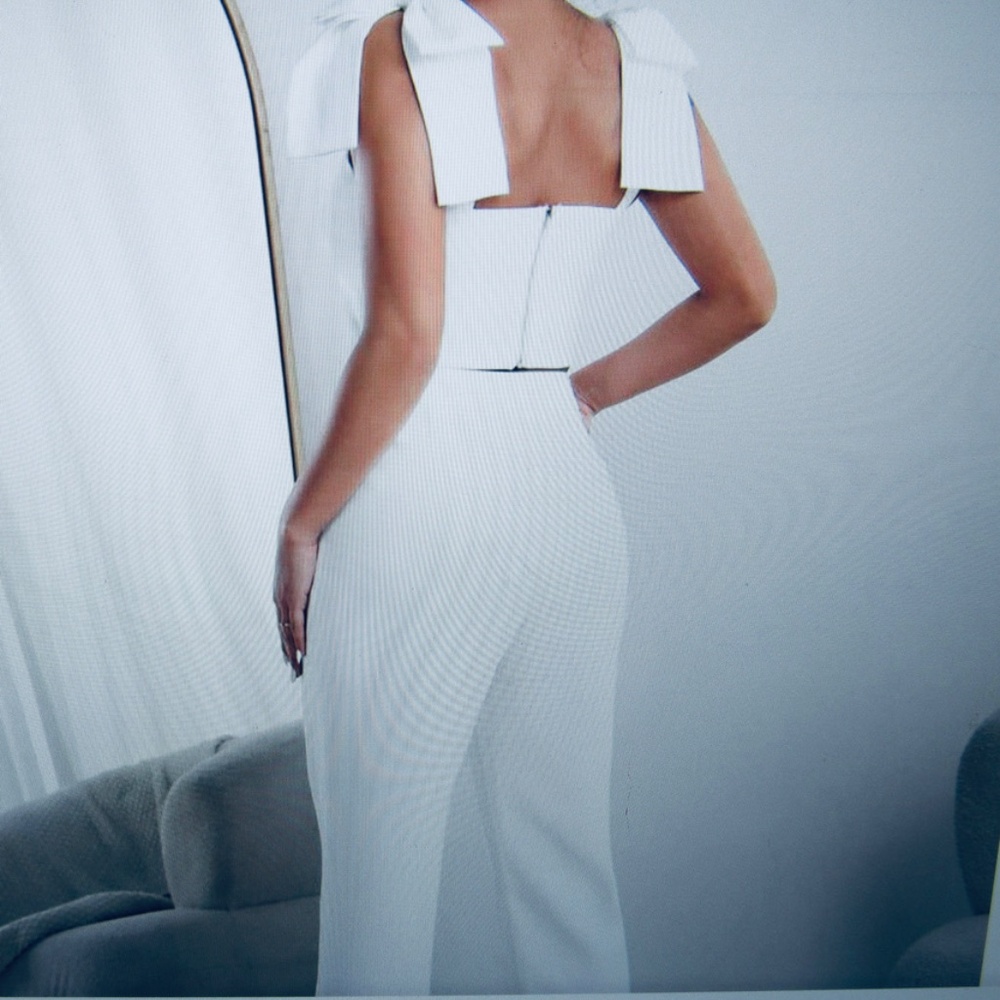Knot Shoulder top & Pants 2pc white sz